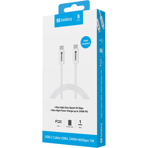 Kabel USBC/USBC 1m 240W Hvid