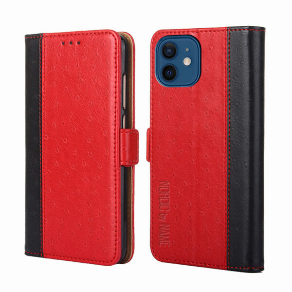 iPhone 12 Pro Max Wallet Flip Cover stribe – Rød