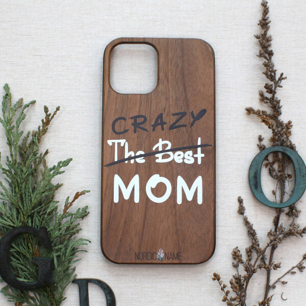 iPhone 12 Pro Max Silicone Cover Crazy Mom Trælook – Brun