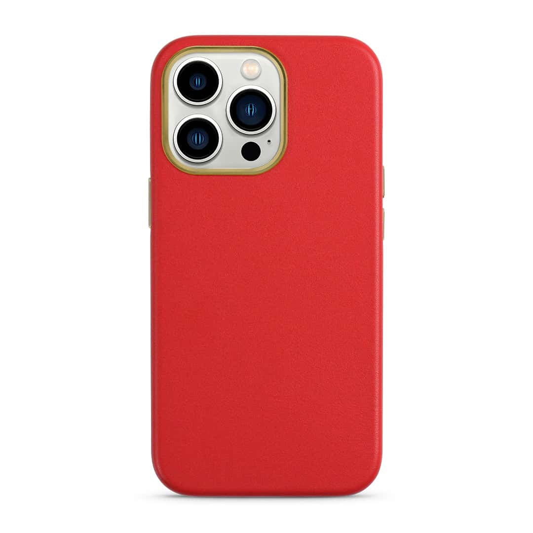iPhone 13 Pro Max Læder Cover Med Metalknapper – Rød