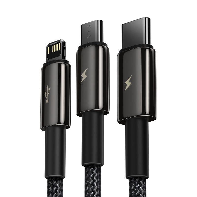 Baseus cable 3in1 Tungsten USB - micro USB + Lightning + USB-C 1,5m 3,5A black - billede 4