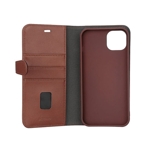 iPhone 15 Plus Læder Cover med kortholder 2in1 3 Magserie – Brun – Buffalo