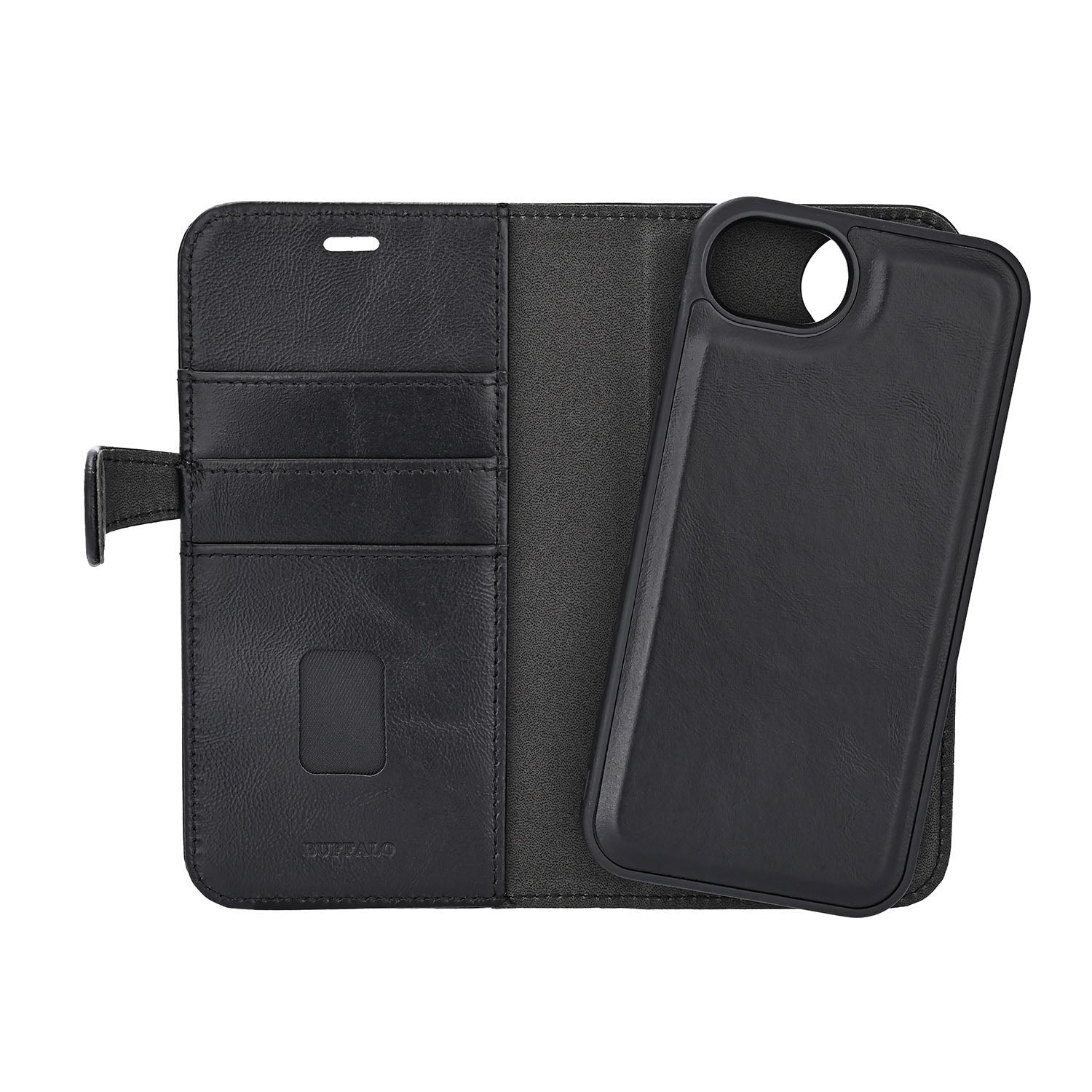 iPhone 16e / 17e Læder Wallet Flip Cover MagSeries med kortholder – Sort – Buffalo - billede 5