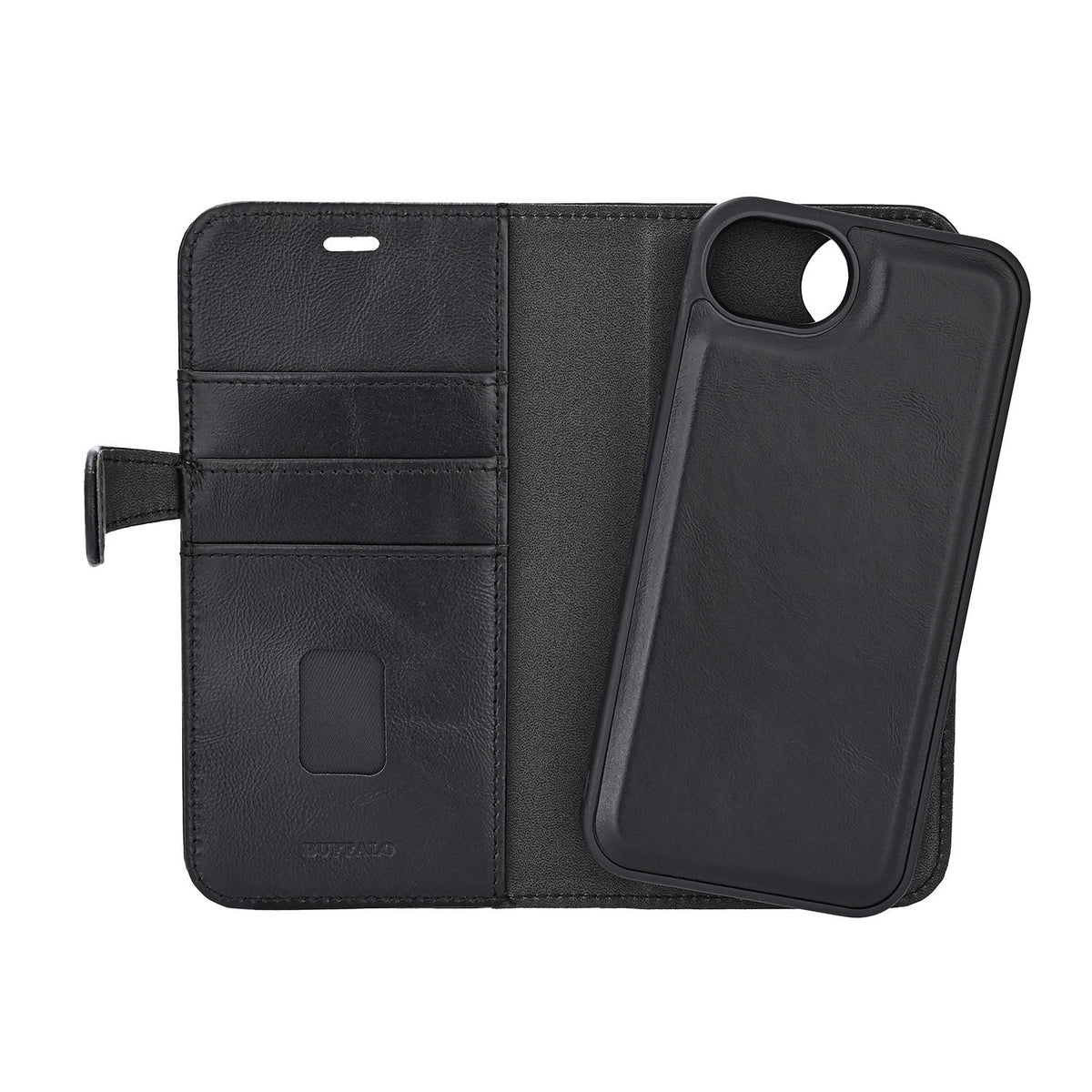 iPhone 16e / 17e Læder Wallet Flip Cover MagSeries med kortholder – Sort – Buffalo - billede 5