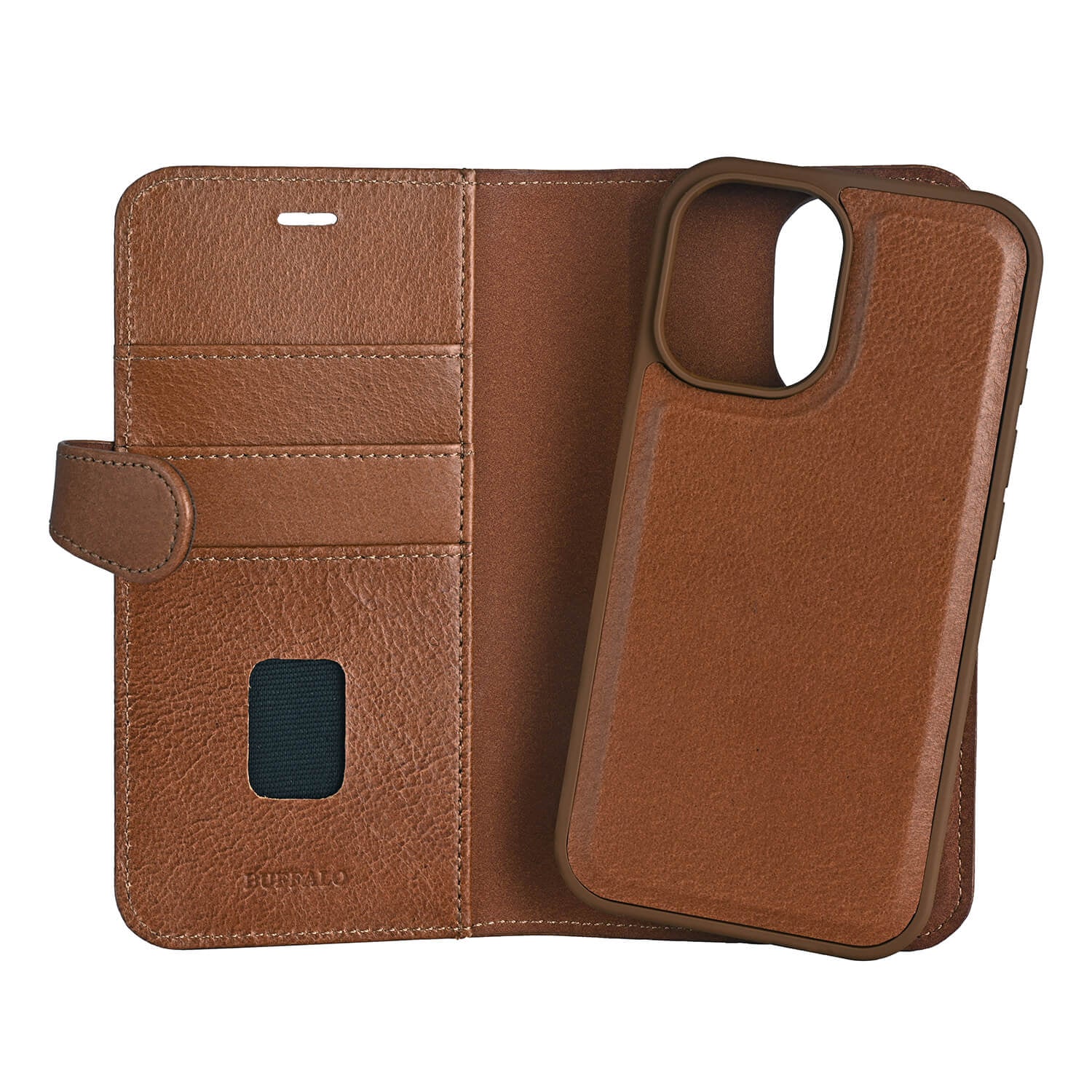 iPhone 16 Læder Wallet Flip Cover 2 i 1 – Brun – Buffalo - billede 4