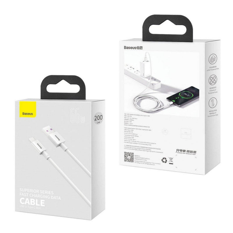 BASEUS USB Cable - Superior CATYS-A02  usb-type c 66watt 2 m white - billede 5