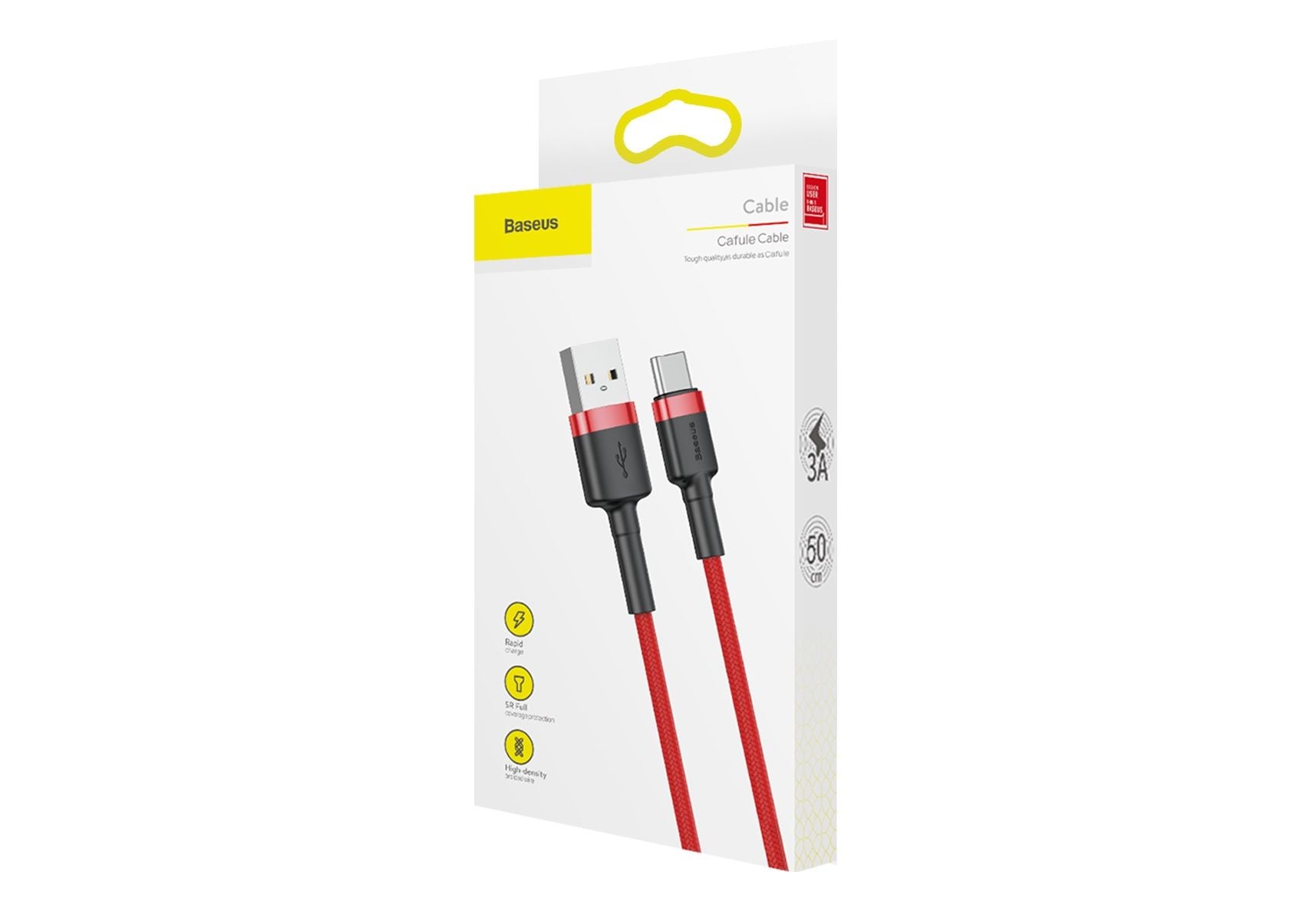 BASEUS USB Cable - USB Type-C 0.5M 3A Cafule CATKLF-A09 black-red - billede 7