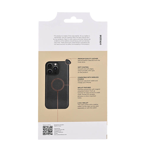 iPhone 15 Pro Max Læder Cover med kortholder 2in1 3 Magserie – Sort – Buffalo