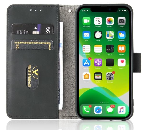 iPhone 14 Plus PU Wallet Flip Cover Folio – Sort - billede 2