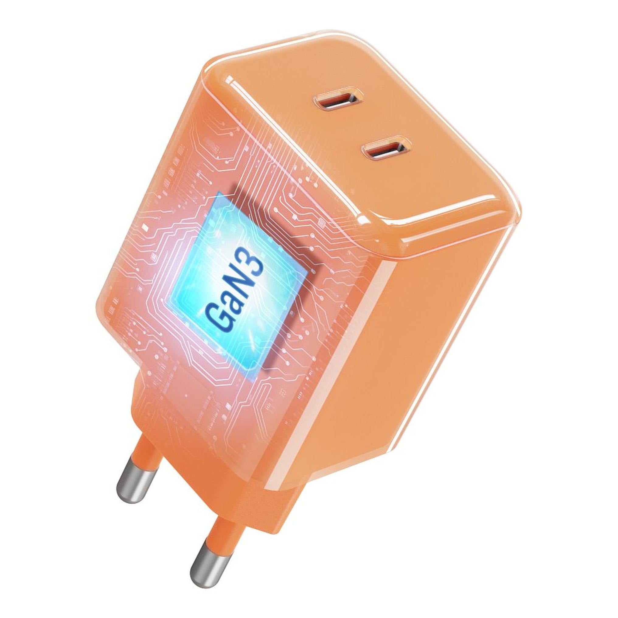 Phone charger Forcell F-Energy GaN III Crystal Color 2x USB C AVS SSFC3.0 60W + silicone cable USB C to USB C VT-60 orange - billede 3