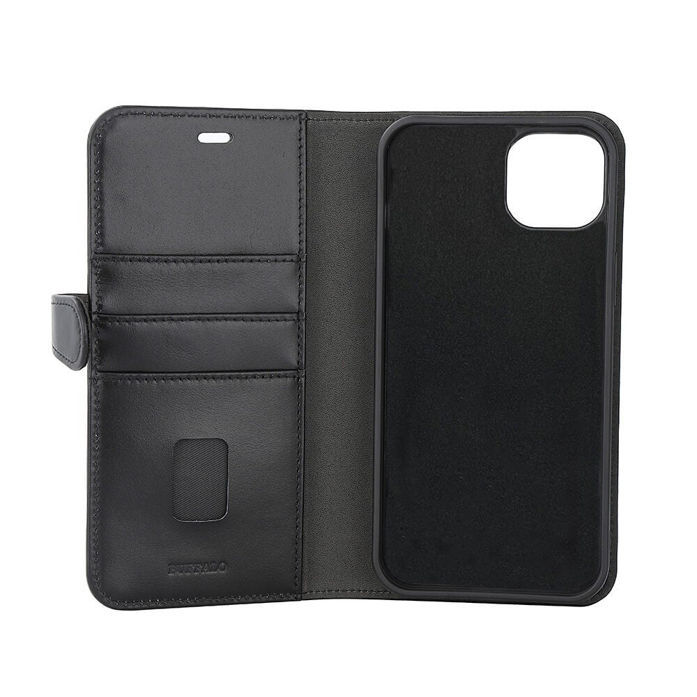 iPhone 15 Plus Læder Cover med kortholder 2in1 3 Magserie – Sort – Buffalo - billede 4