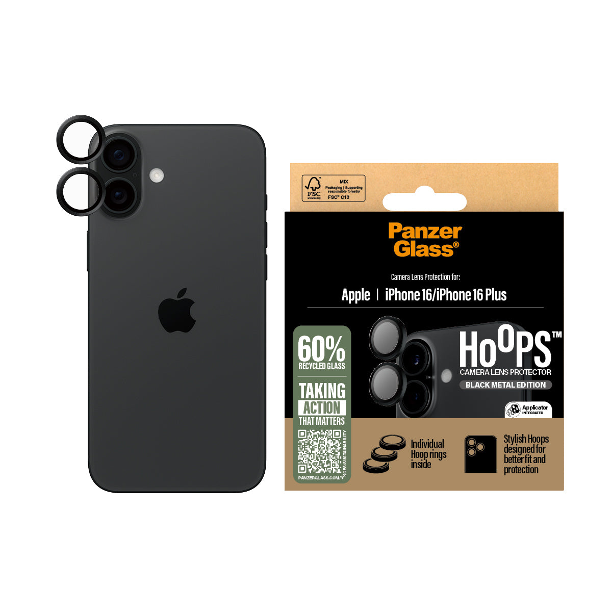 Hoops Black Lens Protector iPhone 16/16 Plus - billede 2