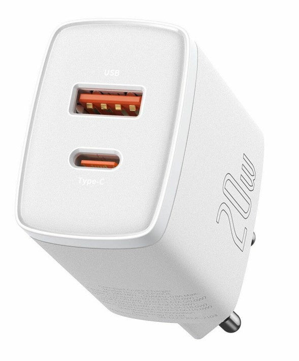 220v Lader USBA+USBC 20W Hvid