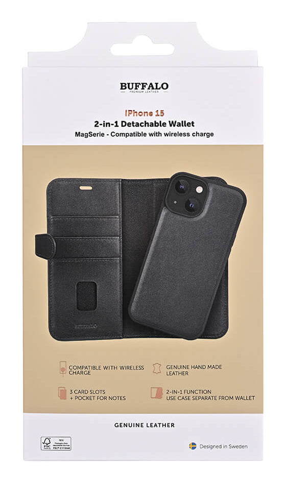 iPhone 15 Cover med kortholder 2in1 3 Magserie – Sort – Buffalo - billede 6