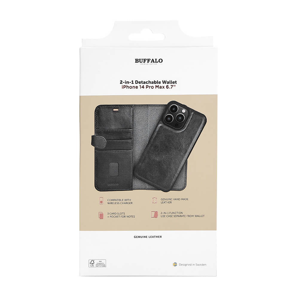 iPhone 14 Pro Max Wallet Flip Cover 2in1 3 card – Sort – Buffalo - billede 2