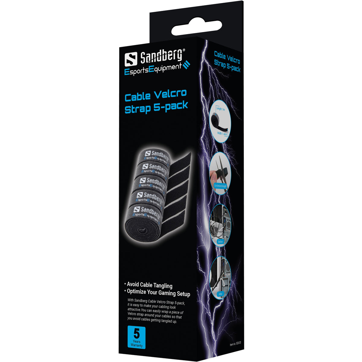 Sandberg Cable Velcro Strap 5-Pack, Black - billede 2