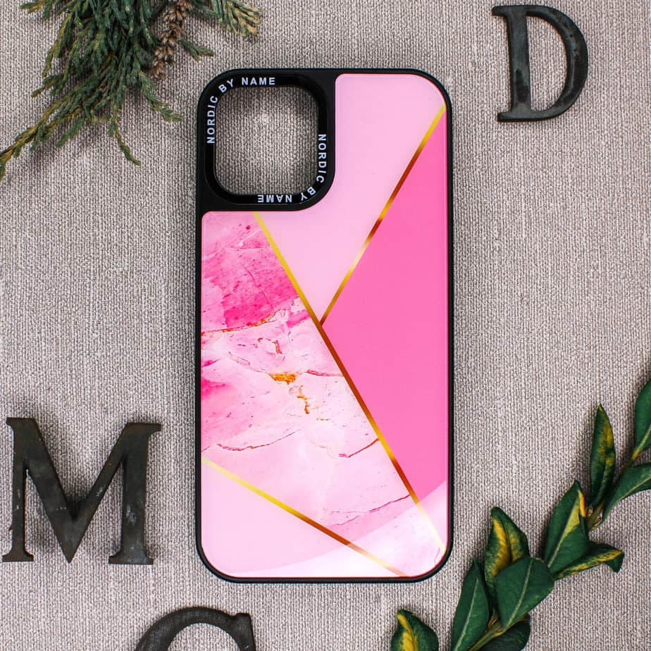 iPhone 12 Pro Max Cover Marmor Logo Om Kamerahul – Pink