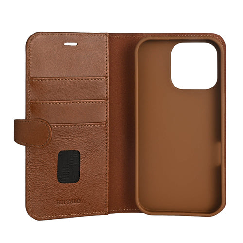 iPhone 16 Pro Læder Wallet Flip Cover 2 i 1 – Brun – Buffalo