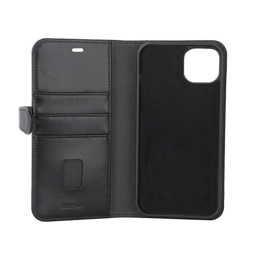iPhone 15 Plus Læder Cover med kortholder 2in1 3 Magserie – Sort – Buffalo
