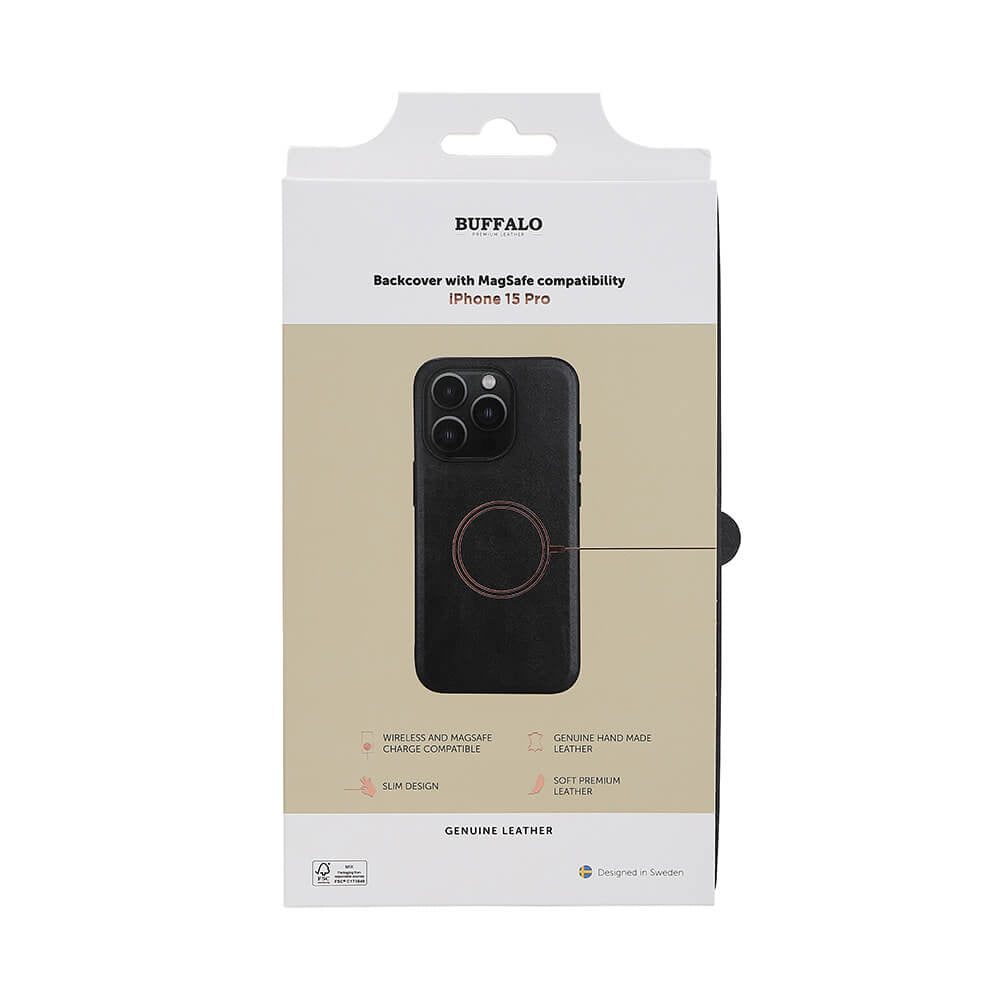 iPhone 15 Pro Læder Cover Magserie – Sort – Buffalo - billede 2