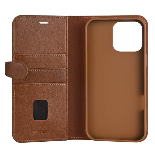 iPhone 16 Pro Max Wallet Flip Cover 2 i 1 – Brun – Buffalo