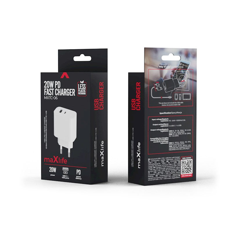 20W PD QC USB+USB-C Lade hvid - billede 12
