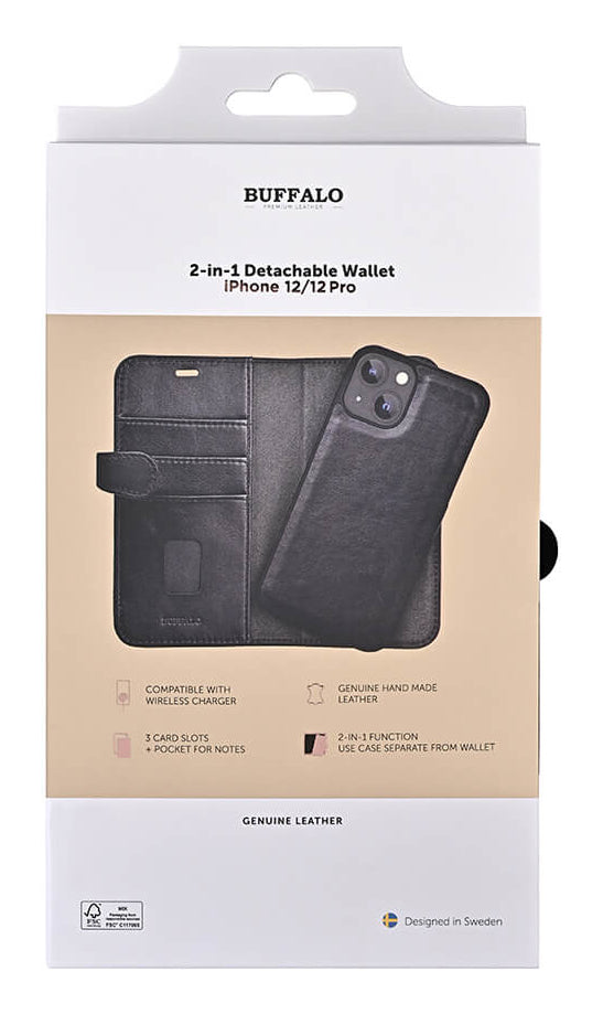 iPhone 12/12 Pro Læder Wallet Flip Cover – Sort – Buffalo