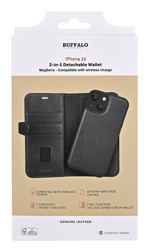 iPhone 15 Cover med kortholder 2in1 3 Magserie – Sort – Buffalo