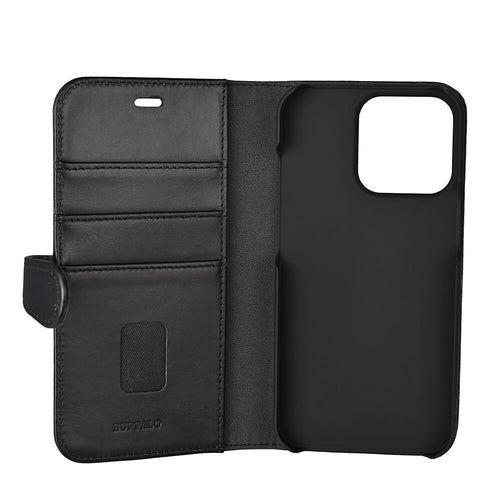 iPhone 13 Pro Læder Wallet Flip Cover – Sort – Buffalo