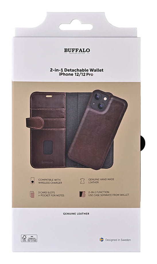 iPhone 12/12 Pro Læder Wallet Flip Cover – Brun – Buffalo