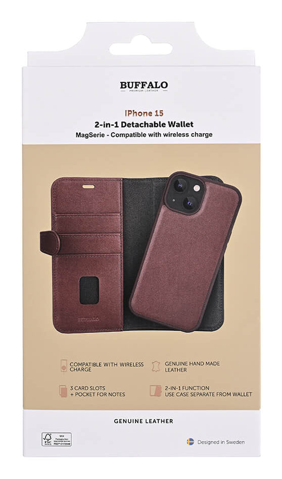 iPhone 15 Cover med kortholder 2in1 3 Magserie – Brun – Buffalo - billede 6