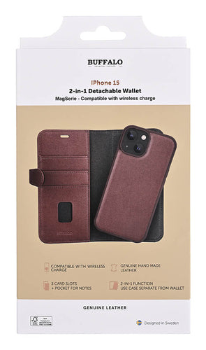 iPhone 15 Cover med kortholder 2in1 3 Magserie – Brun – Buffalo