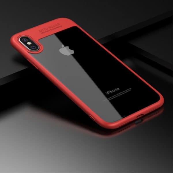 iPhone X Cover TPU klar bagside med rød ramme.