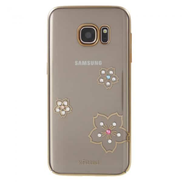 Samsung GS 7 Cover Guldkant, Rhinestone. Blomster
