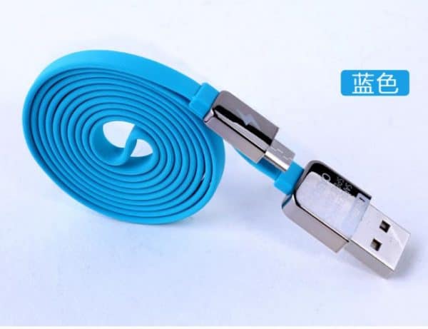 Micro-USB kabel 1m. Flad design, Blå