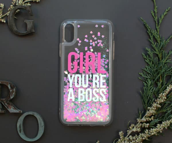 iPhone 7/8/SE2020 med flydende glitter, Girl boss