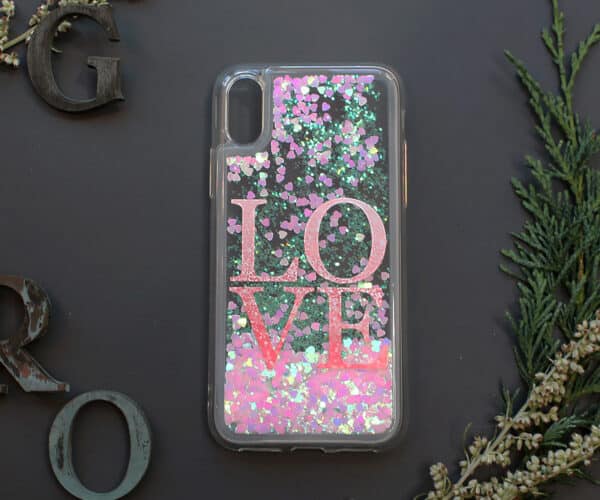 iPhone 7/8/SE2020 med flydende glitter, Love