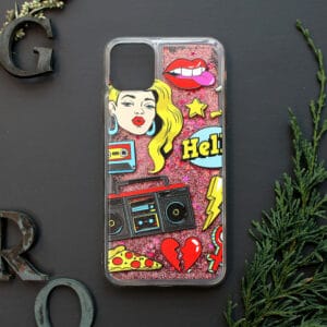 iPhone 11 med flydende glitter, Pop art