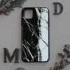 iPhone 11 bagside i glas, Marmor, sort