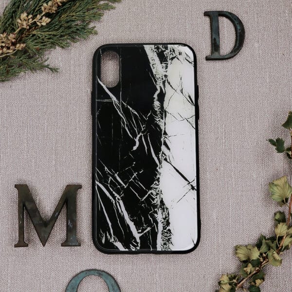 iPhone X/XS bagside i glas, marmor sort